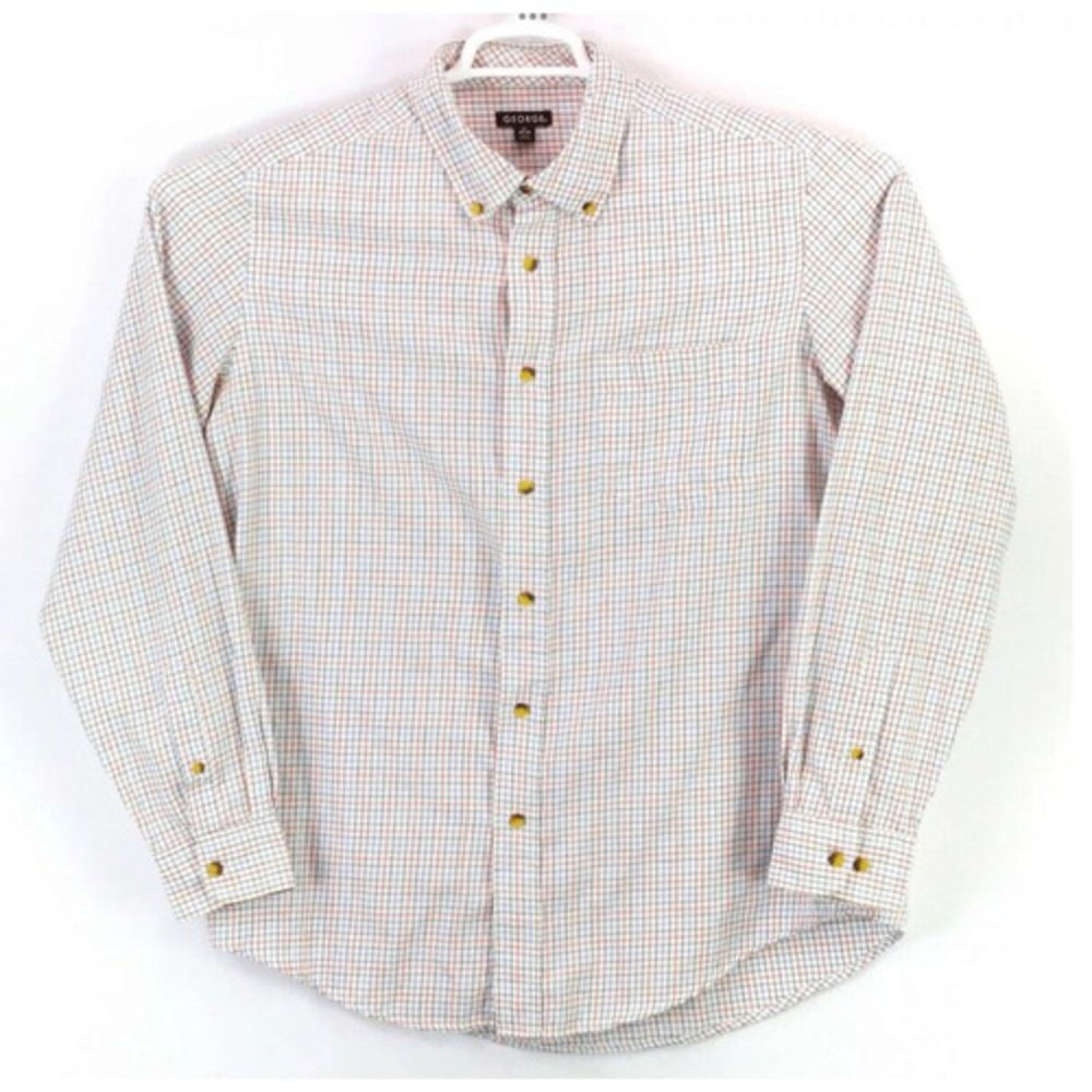 George Men's White Blue Red Black‎ Check Button Down Shirt Size Large euc
